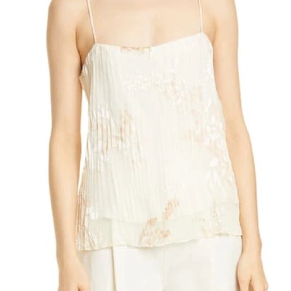 Vince Burnout Cream Pleated Camisole Top - Picture 3 of 14
